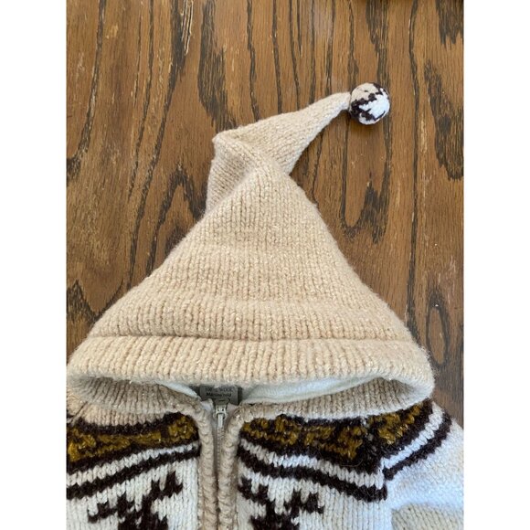 Hand-Knit Wool Toddler Sweater With Moose Pattern Beige & Brown Colors Fleece Li - Picture 3 of 9
